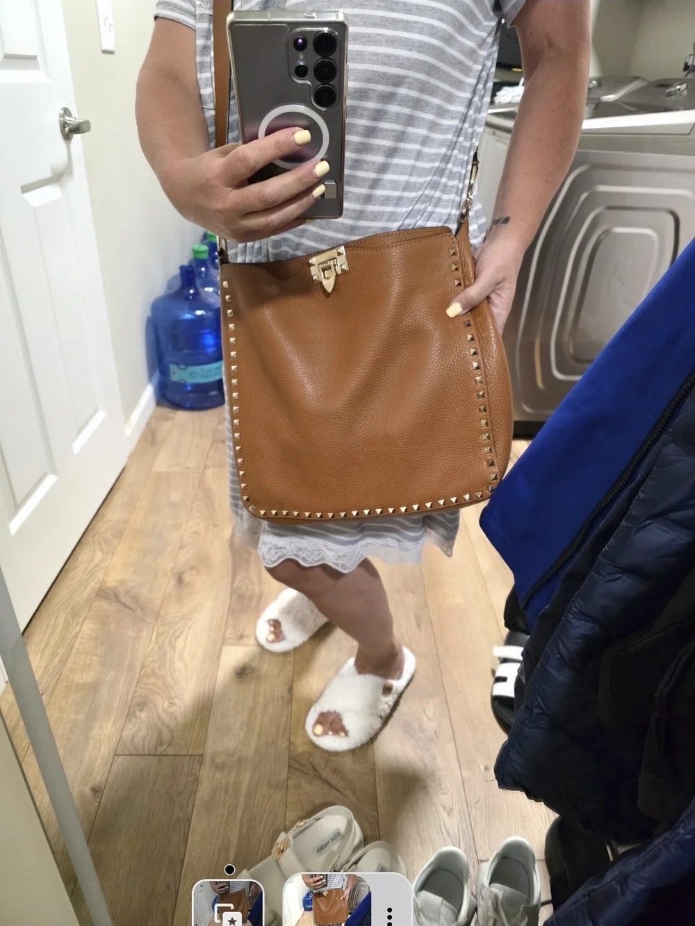 Valentino Brown Stud-Trim messanger bag